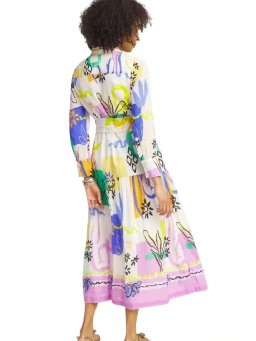 Chico’s Cotton Silk Abstract Floral Tiered Maxi Shirt Dress in Multi-Color LS 6 - Picture 2 of 16